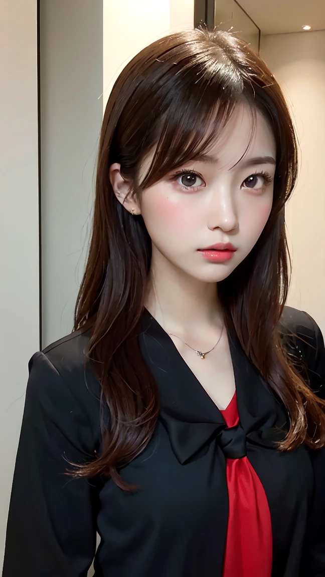 Girl taking a photo wearing a red shirt and black tie, Jan J, extremely detailed art gelm, Tohsaka Rin, art gelm jsc, Gweiz-style artwork, Beautiful digital art, art gelm. High detail, range murata and art gelm, style art gelm, ig model | art gelm