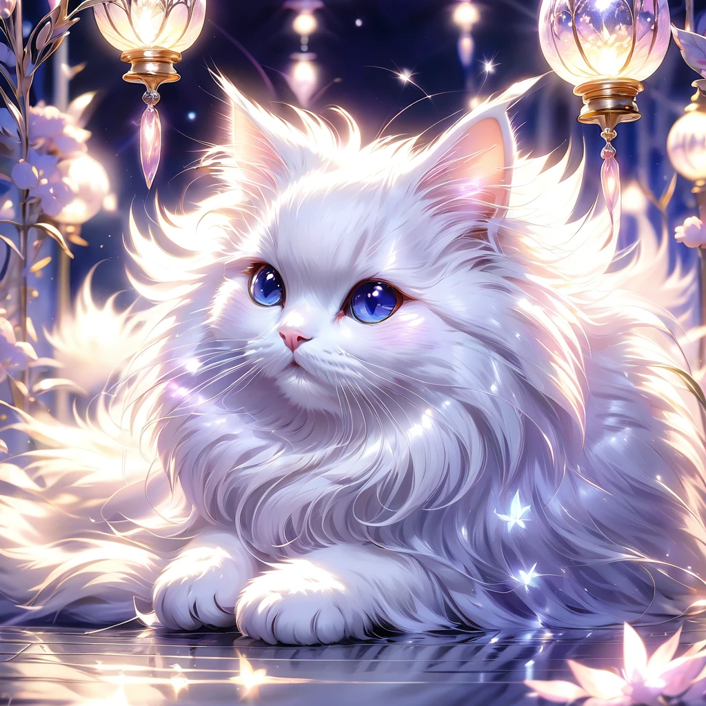 Cat Fairy。Fluffy fur。Beautiful appearance。Surrounded by white light。