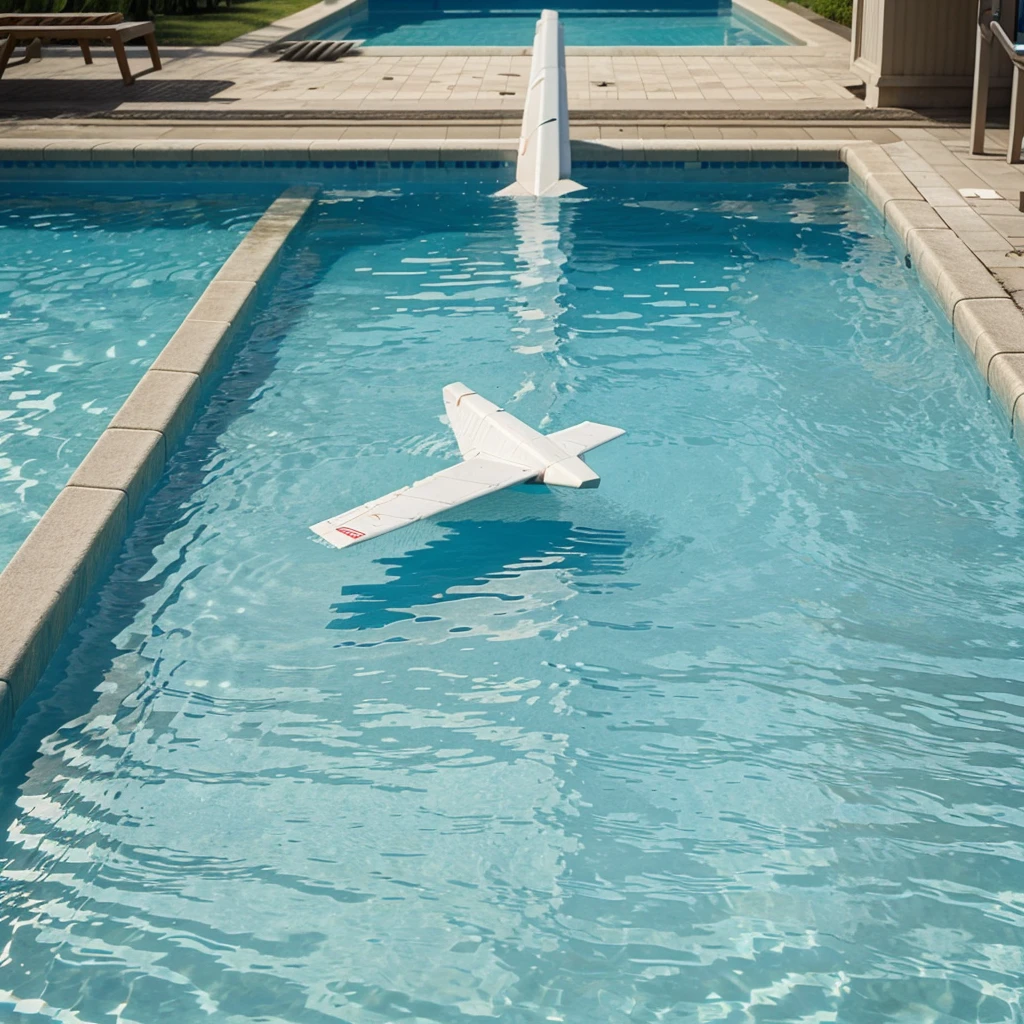 Tight shot image of a paper plane sinking in a swimming pool