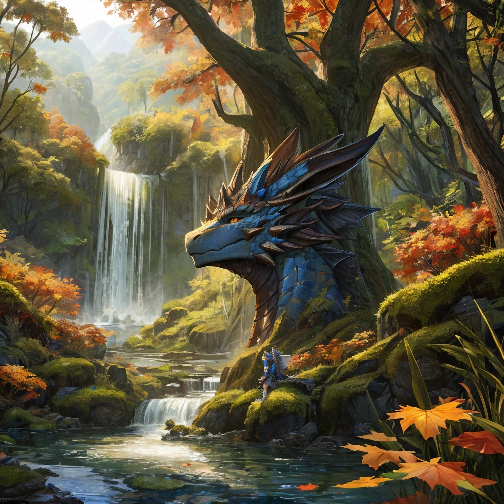 HD, World of Warcraft,tract,A beautiful and detailed portrait of a large male wild scaly cat, ,Petrochemical,全身Petrochemical,statue,石头statue,moss,crack,dragon, Hiroshi,Solitary, template, big Body, sexy Body, shrink Body, Brown_Anti-shading,goddess, Looking at the audience, minus, Ross Chen,Ruan Jia, Popular on ArtStation, Foxworth, light, Body, Tempting, full Body, Looking at the audience, ambient soft lighting, 4K, outdoor, nature, forest, Trees, Grass, plant, Flowers, river, Caustic lines, Water Flow, ripple, (Fall:1.2), pond, jungle, Lush leaves, (((side view,layout,Third person perspective,lower))),NSFW