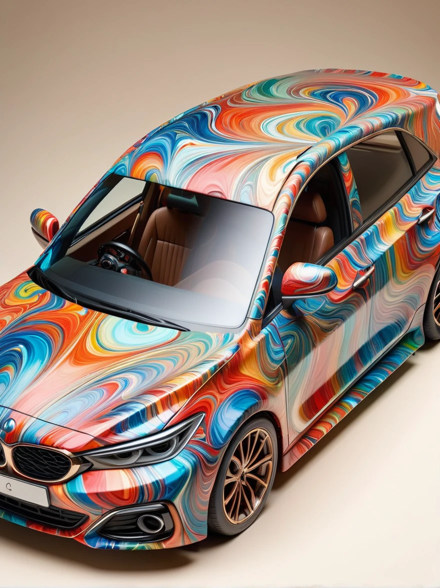 Crazy Marbled Paper Car, City (masterpiece:1.2), best quality