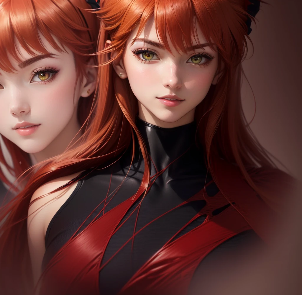 a close up of a woman in a red and black suit, asuka langley soryu, asuka langley sohryu, asuka langley, asuka langley souryuu, portrait of asuka langley soryu, full body zenkai! asuka suit, asuka suit under clothes!, portrait of beautiful samus aran, beautiful asuka from evangelion