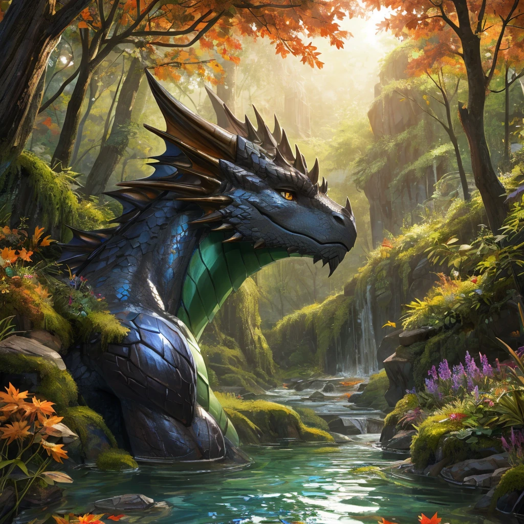 HD, World of Warcraft,tract,A beautiful and detailed portrait of a large male wild scaly cat,Petrochemical,全身Petrochemical,statue,石头statue,moss,crack,dragon, Hiroshi,Solitary, template, big Body, sexy Body, shrink Body, Brown_Anti-shading,goddess, Looking at the audience, minus, Ross Chen,Ruan Jia, Popular on ArtStation, Foxworth, light, Body, Tempting, full Body, Looking at the audience, ambient soft lighting, 4K, outdoor, nature, forest, Trees, Grass, plant, Flowers, river, Caustic lines, Water Flow, ripple, (Fall:1.2), pond, jungle, Lush leaves, (((side view,layout,Third person perspective,lower))),NSFW