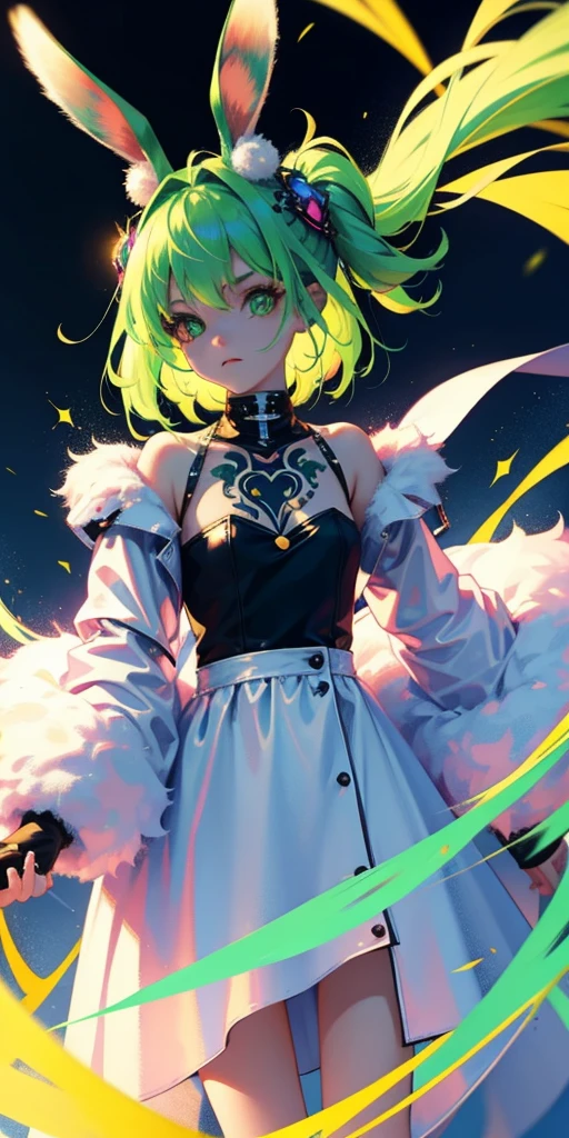 Rabbit technique , Science Fiction, Fluffy ,
1 girl, Tattoo, Glowing tattoo, Glowing eyes, Colorful glowing hair , Full body love, Green Hair,
Kawaiitech, Soft colors, Kawaii, Lovely colors,