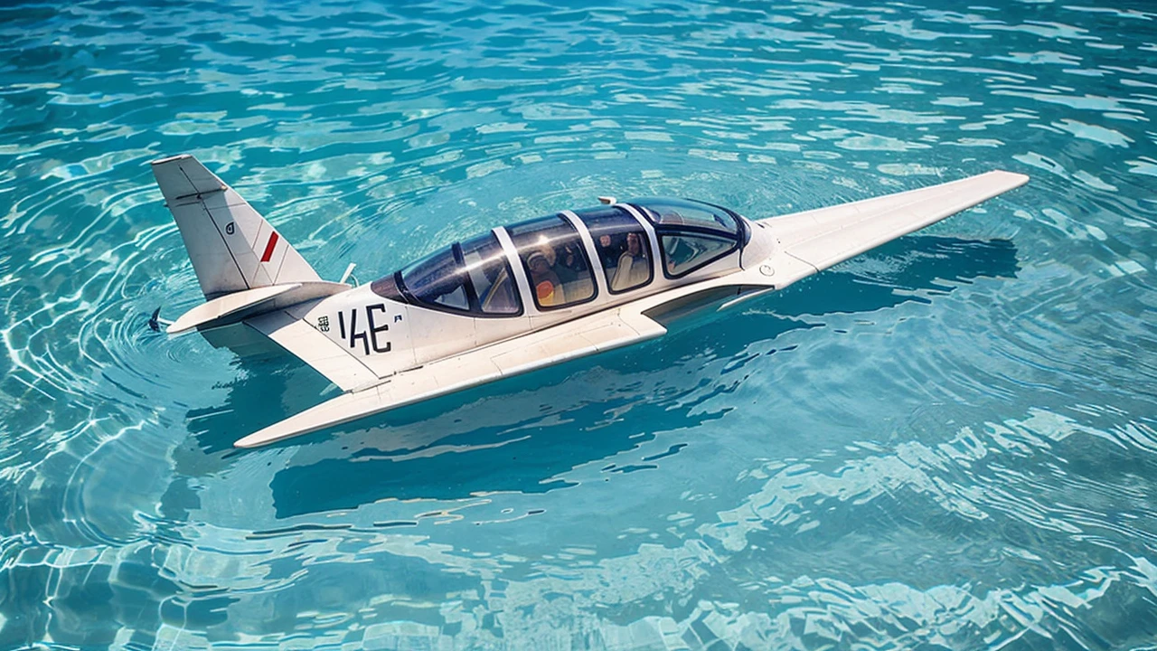 Tight shot image of a paper origini plane sinking in a swimming pool