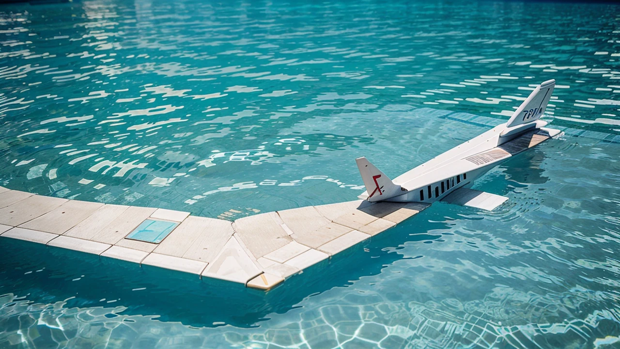 
Tight shot image of a paper origini plane sinking in a swimming pool
