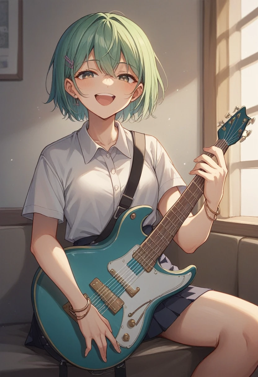 Kyoto Animation、6 strings、There are six pegs、smile、high school girl、Electric guitar、Fender Stratocaster、Big Stage、