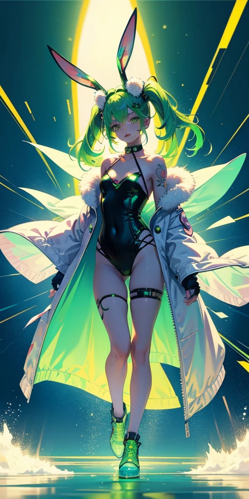 Rabbit technique , Science Fiction, Fluffy ,
1 girl, Tattoo, Glowing tattoo, Glowing eyes, Colorful glowing hair , Full body love, Green Hair,
Kawaiitech, Soft colors, Kawaii, Lovely colors,