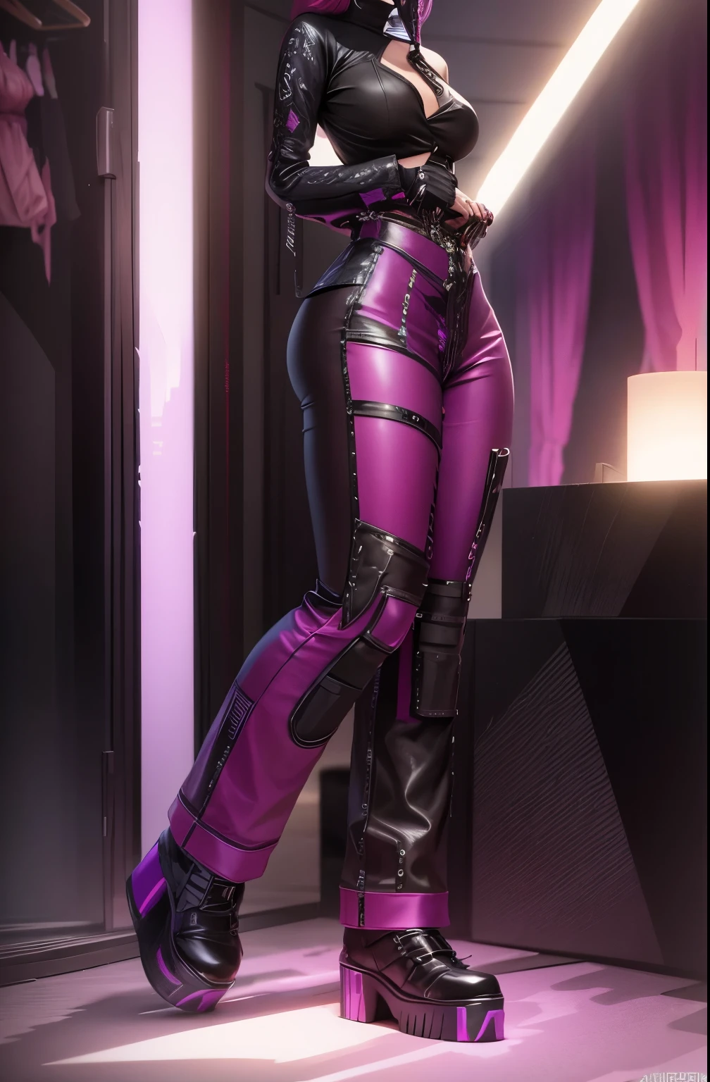 AVATAR SECOND LIFE Korean girl wearing a leather blouse, Asian,, Perfect and detailed face, imvu, maximalist details, AVATAR SECOND LIFE Korean blusa , neon,, leather blouse, pink and purple pants