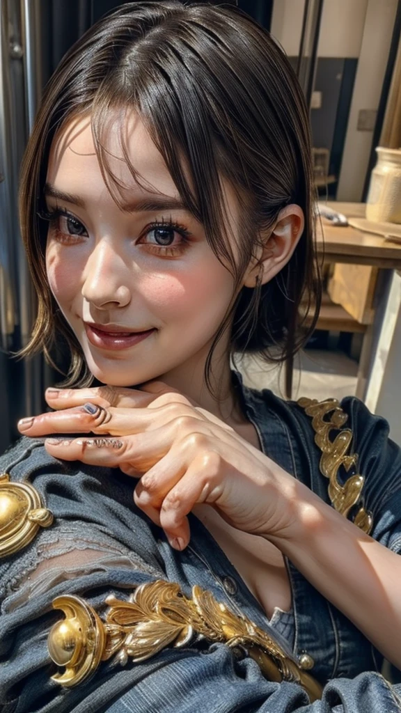 (high quality , Super detailed:1.2 ) , (Highly detailed beautiful face:1.4), ((Highest quality)), ((masterpiece)),((realistic:1.4)),smile ,beautiful woman, (be familiar with), perfect face、(8K, highest quality, masterpiece:1.2),(ultra high resolution:1.0),((Natural big breasts:1.2))