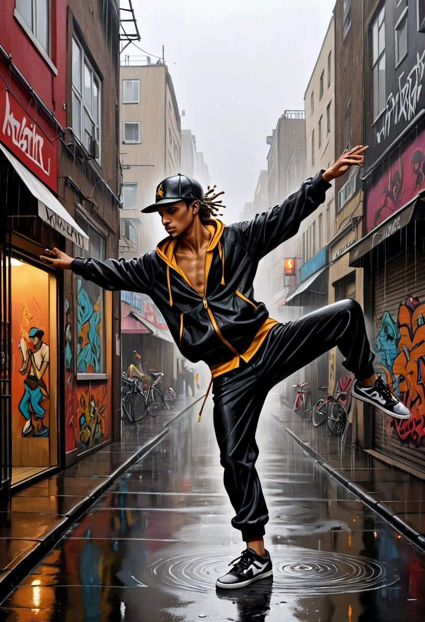 Soul Dancer Mark,tramp,Street Dancer,Street art,rain,
