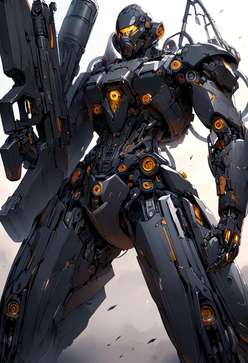 Black robot holding a gun