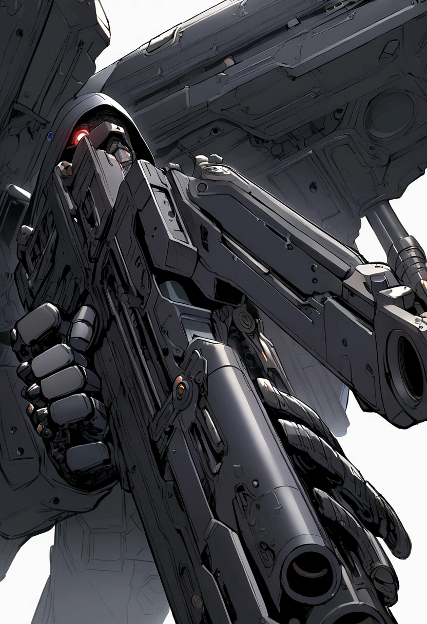 Black robot holding a gun