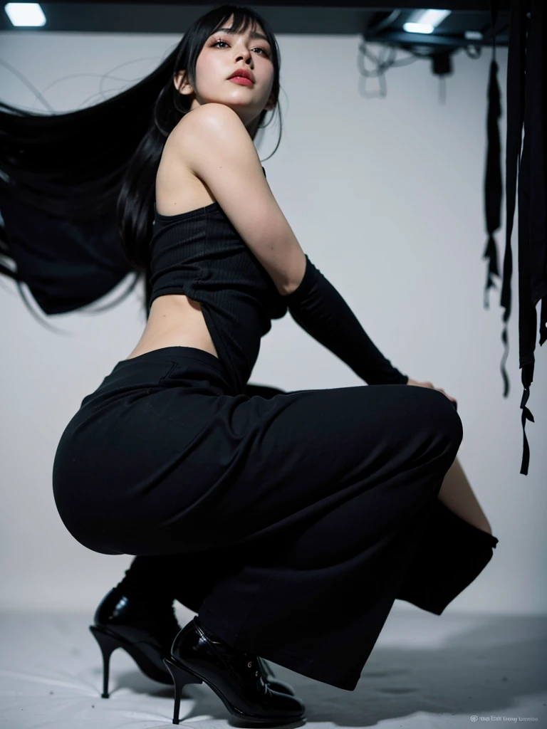 Cool beauty,Looks sweet. Black tanktop. White background.