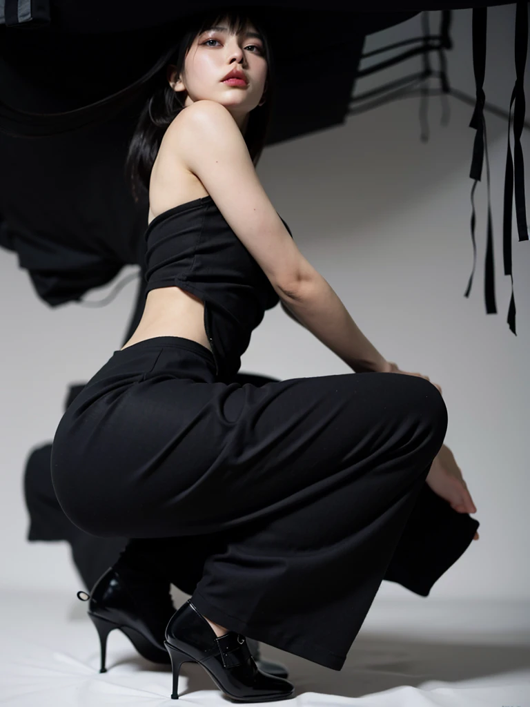 Cool beauty,Looks sweet. Black tanktop. White background.