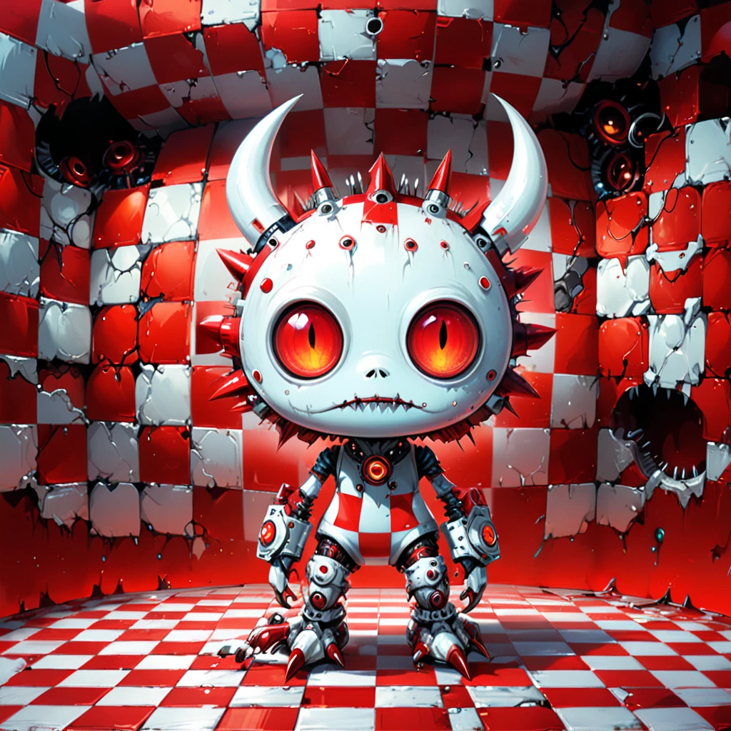 Red and white checkered background,(best qualityer,4K,8K,high resolution,work of art:1.2),ultra detali,surrealist style,not Daniel Merriam style,adorable style biopunk monster concept,character concept design,
break
(full-featured_outlet:1.2),negative spatial composition,