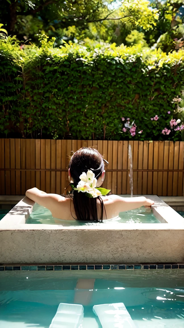 Taking a bath in the open-air bath