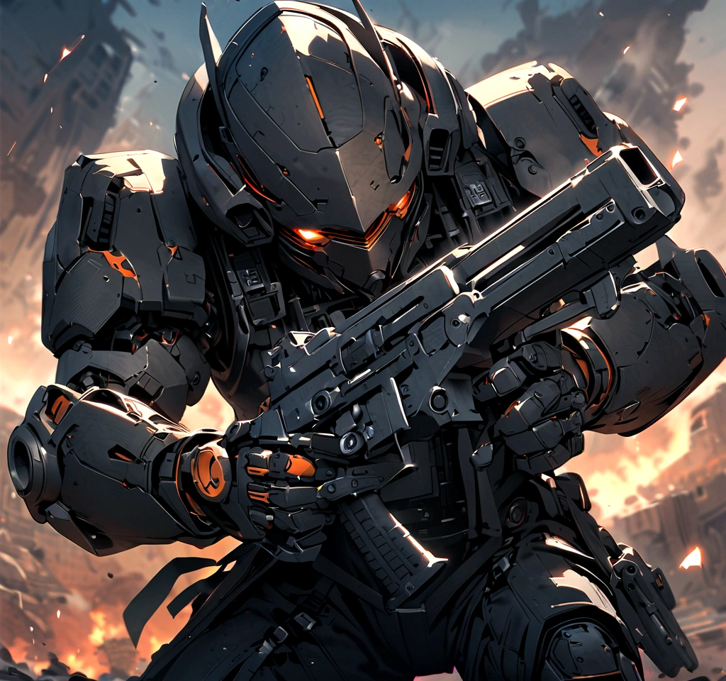 Black robot holding a gun