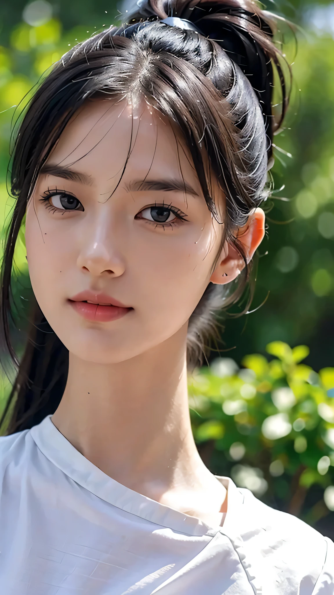 dress,outdoors,Urban Park,On the lawn,One woman,close up face,fully body photo,masutepiece, The highest image quality, High quality, the background is clear，Beautiful woman, Japanese, Detailed, Ultra-detailed, finely detail, hight resolution, 8K Wallpaper, Perfect dynamic composition, Beautiful detailed eyes ,Detailed eyes, Detailed skin, Beautiful skin, 超hight resolution, (reality: 1.4),Very beautiful woman, Slightly younger face, Beautiful skin, slender, (Ultra photo realsisim), (hight resolution), (8K), (Very detailed) (beautifully detailed eyes), (super detailed),   (Detailed face), view the viewer, Fine details, Detailed face, Staring straight ahead, Staring straight ahead, photos realistic, Bright lighting, Professional Lighting, Black hair,poneyTail,a baby face,sixteen years old,Hairstyle: ponytail,Long ponytail hairstyle,slight smile,