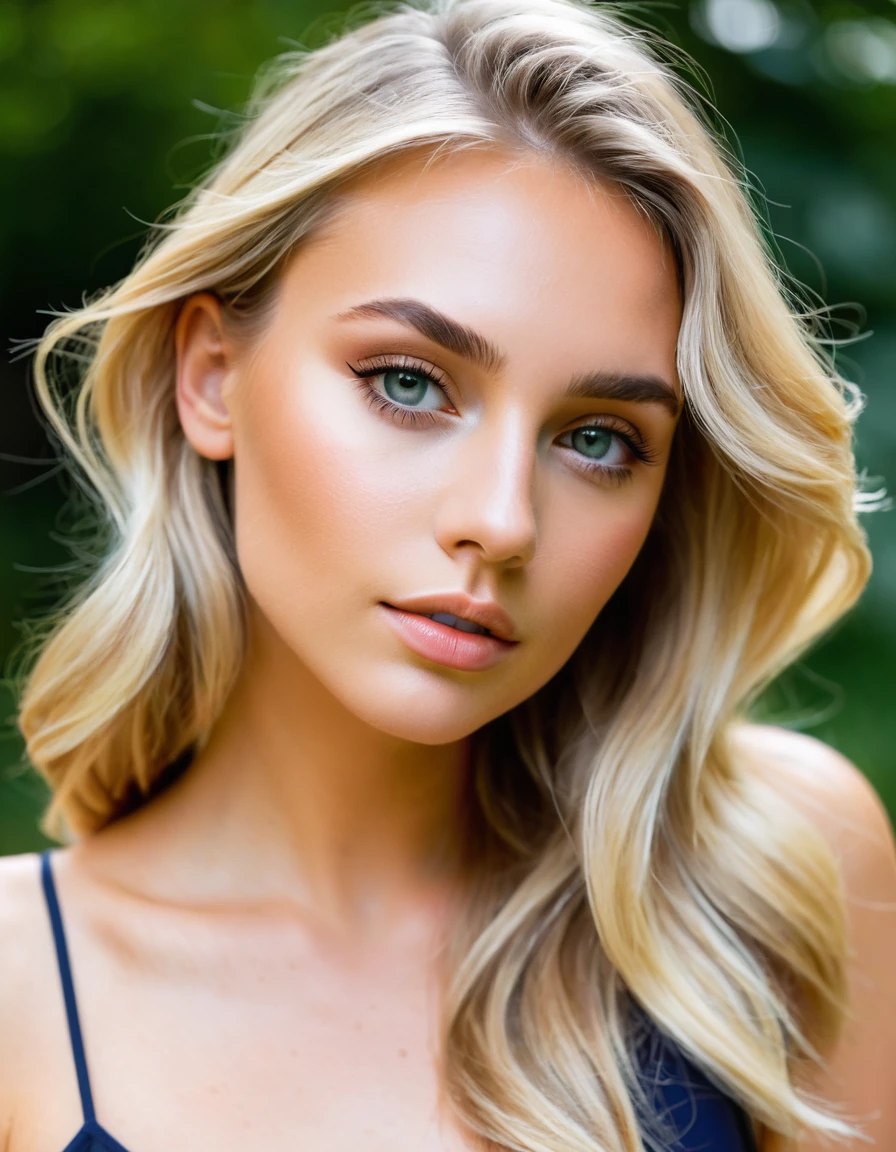(meilleure qualité,4K,haute résolution, haute résolution face details), cheveux blonds longs et raides, 18 ans, modèle instagram, faux sein 36DD, faux cils, fausses lèvres, maquillage sombre, peau parfaite, bronzage de la peau, elle est mince, Elle est caucasienne, elle est entièrement nue,  sexy, talons hauts, fine chaîne en or, dans la nature, près d&#39;un lac, en Utah, énorme faux sein 36DD, posant, Sexy, vibrations sensuelles