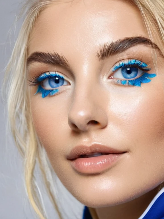 allemande, aux yeux bleus perçants, et longs cheveux blonds flottants entrain de faire du sport
