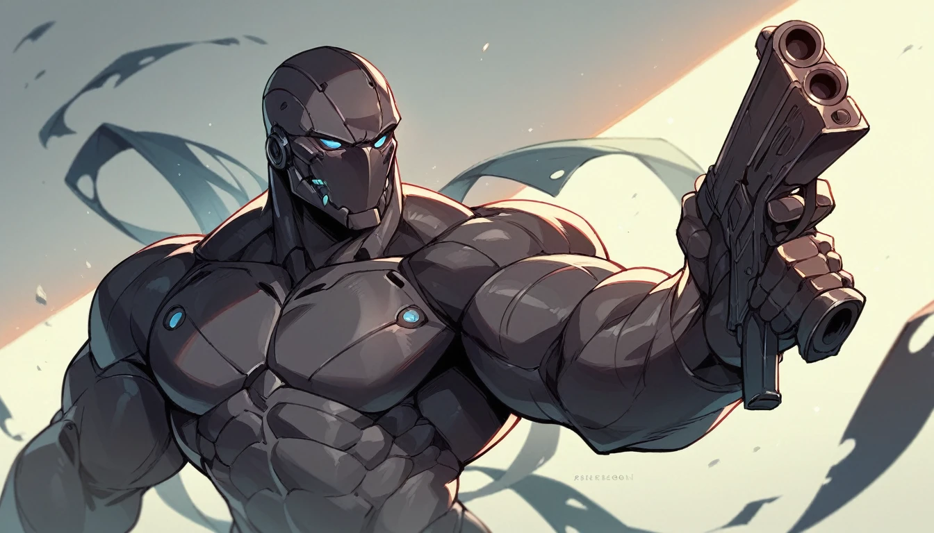 Black robot holding a gun