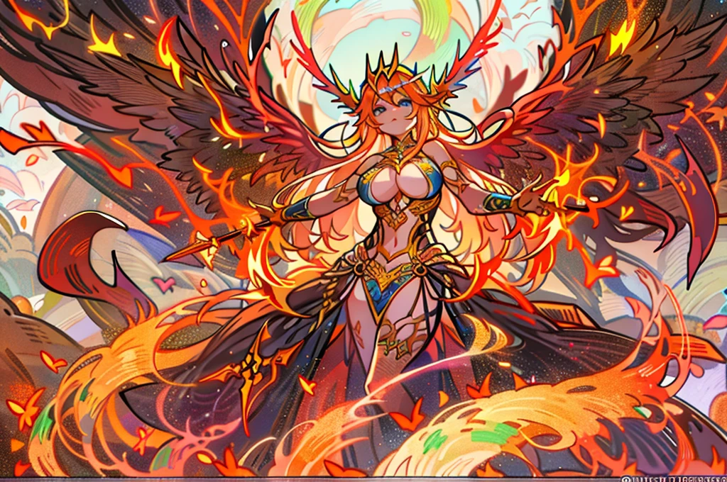 Close-up of a woman with fire and flames on her body, With flaming golden wings of flame, With flaming golden wings, Epic fantasy art style, Concept Art | art gelm, Phoenix Warrior, extremely detailed art gelm, Epic fantasy digital art style, Mistress of Change, Full-body portrait of an elementalist, Magnificent and elaborate character art