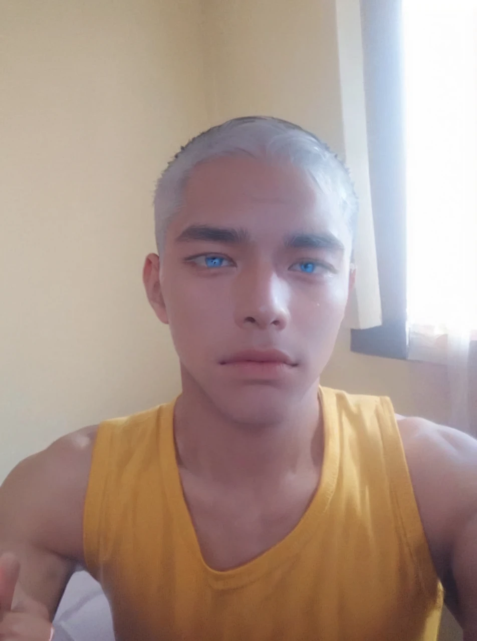 Incrs404,english text,Written On Clothes,1male,portrait,satoru gojo,white hair,short hair,hair between eyes,blue eyes,colored eyelashses,(thumbs_up:1.4),(cowboy_shot:1.3),
