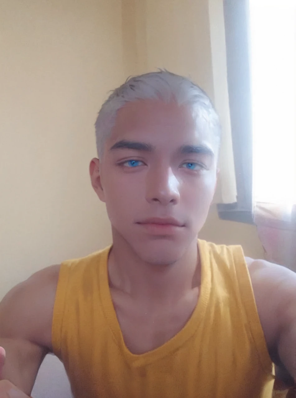 Incrs404,english text,Written On Clothes,1male,portrait,satoru gojo,white hair,short hair,hair between eyes,blue eyes,colored eyelashses,(thumbs_up:1.4),(cowboy_shot:1.3),
