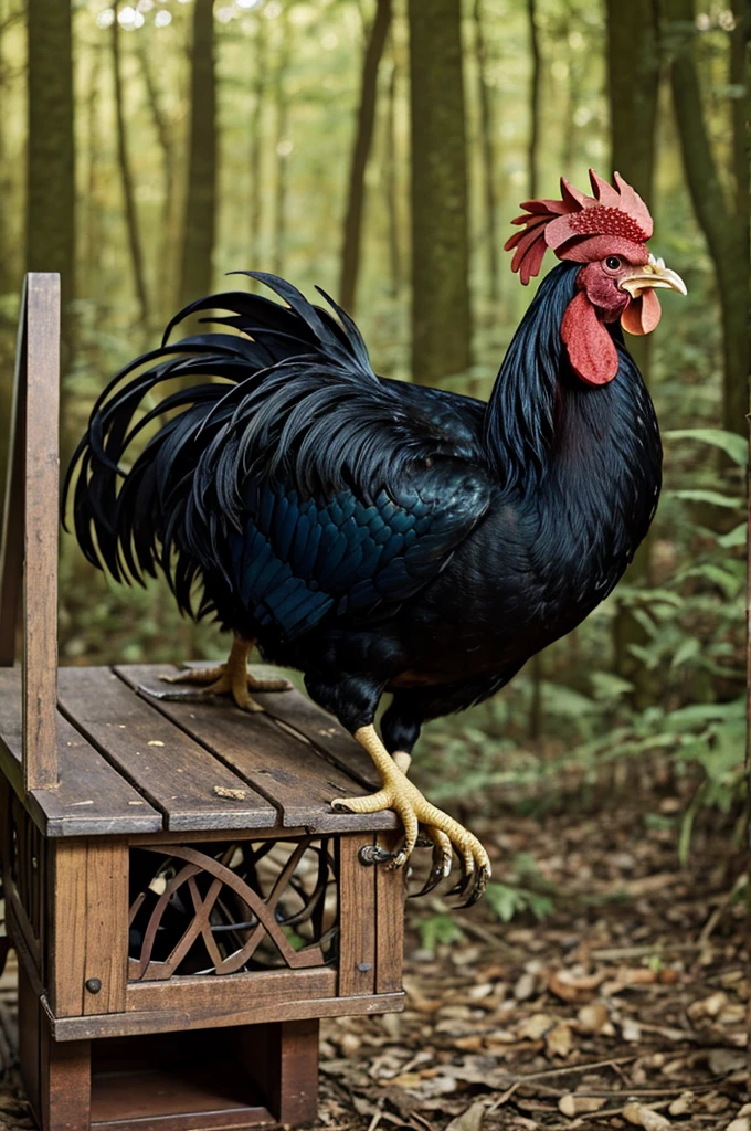 Rooster caught in a trap in the forest