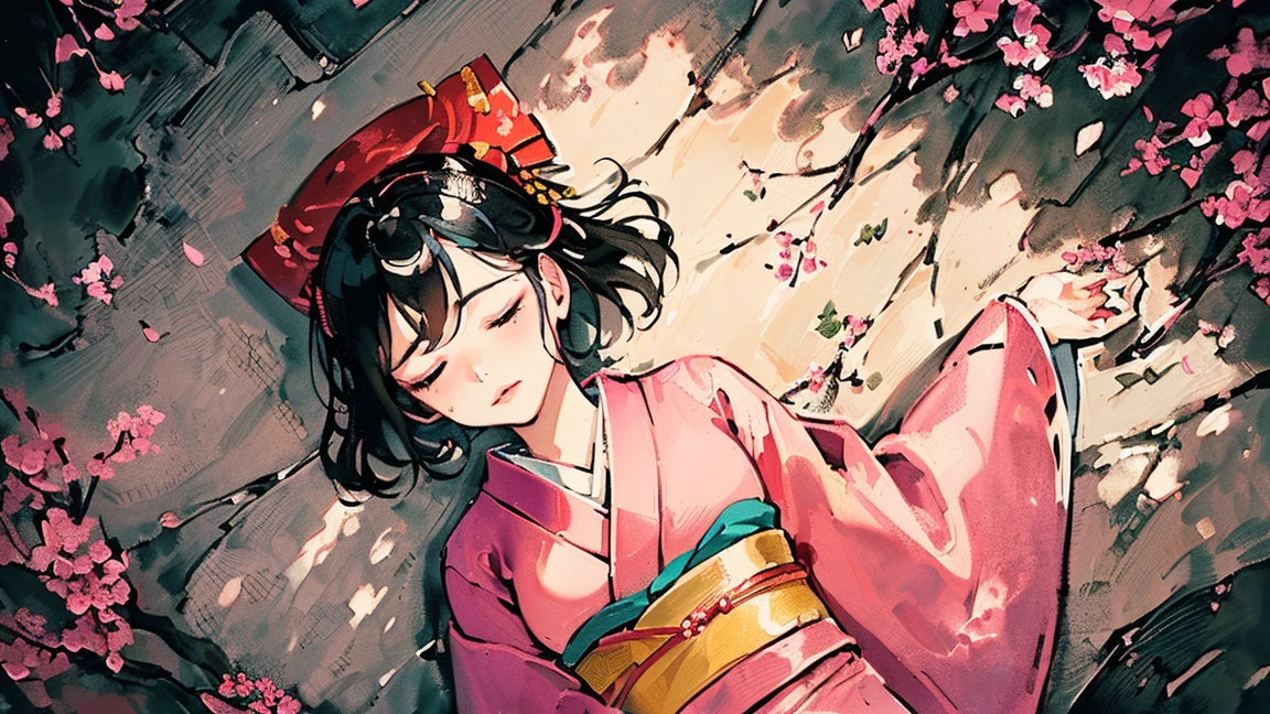 (((Oiran))),(((Oiran))),(((Oiran))),(((Oiran))),(((Prostitute))), (((Prostitute))), (((Prostitute))), (((Prostitute))), (((Prostitute))), (((Japanese painting))),(((Japanese painting))),(((Japanese painting))),(((Japanese painting))),(((Japanese painting))), (((On the ground))),(((On the ground))),(((On the ground))),(((On the ground))),(((On the ground))),(((On the ground))),(((On the ground))),(((On the ground))),(((On the ground))),(((On the ground))),(((On the ground))),(((On the ground))),(((On the ground))),(((On the ground))), (((Looking Down from Above:1.8))), ((((closed eyes )))),(((watching a Sakura))),Flashy kimono,hair ornaments, Scenery of Kyoto,(((low saturation))),(((low saturation))),(((low saturation))),(((low saturation))),(((low saturation))),(((low saturation))),(((low saturation))),(((night))),(((night))),(((night))),(((night))),(((night))),(((night))),(((night))),(((night))),(((night))),(((night))),(((night))),(((night))),(((night))),(((night))),(((night))),(((night))),(((night))),(((night))),(((night))),(((night))),(((night))),(((night))),(Lips are red:1.5)、 20-year-old, (((Ink Painting))),(((Ink Painting))),(((Ink Painting))),(((Ink Painting))),(((Ink Painting))),(((Ink Painting))),(((Ink Painting))), masterpiece, Highest quality, Very delicate and beautiful girl,Very delicate and beautiful, world masterpiece theater, Super detailed, Very detailedな, Highest quality,(((Pink kimono)))。(((Pink kimono)))。(((Pink kimono)))。(((Pink kimono)))。(((Pink kimono)))。(((Pink kimono)))。(((Pink kimono)))。(((Pink kimono)))。(((Pink kimono)))。 (((Black Hair))), (((Black Hair))), (((Black Hair))), (((Cherry tree))), (((Cherry tree))), (((Cherry tree))), (((Cherry tree))), (((Upper Body))), (((Upper Body))), (((Upper Body))), (((Upper Body))), (((Upper Body))), (((Upper Body))), High resolution, Very detailed,5 girls, Highest quality,  masterpiece, Highest quality, Accuracy, A woman in her twenties from the late Edo period.。(((赤いFlashy kimono)))。 。彩度の低い古いJapanese paintingのスタイルでは、The women look like modern anime characters..、She has a bit of Kabuki makeup on..。Strong 2D feel。。background, たくさんの花びらが散っている大きなCherry tree、