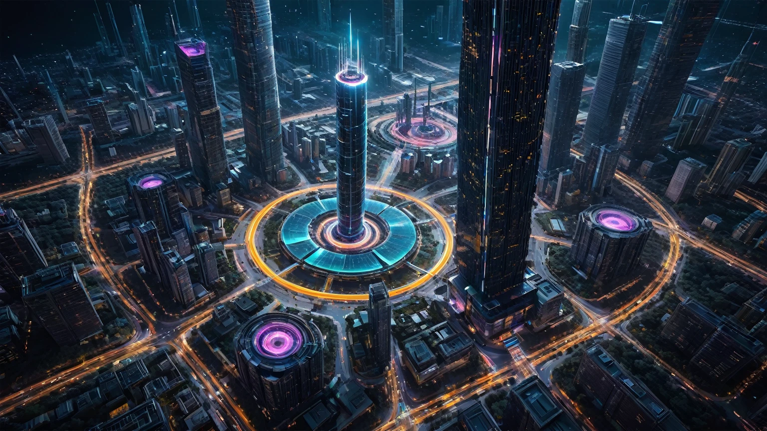 aerial view. brightly colored abstract image of a space station with a spiral, epic beautiful space scifi, chaotic cinematic space rift, planets colliding, galaxy space sci-fi, ringworld. Matrix style, (((Matrix cascading code))), (((a futuristic twin tower skyscraper with a unique twisted design))), (((((OLED GUI interfaces in the building))))), at night, (((1girl, solo))), photo realistic, (((large-breast:1.2 slim body, cleavage))), (((off tube top, short pleated miniskirt))), (((((running pose))))), (((((matrix style black sunglasses))))), (((((((shooting with a short gun))))))), (((((half-body thigh level medium shot))))), (((cinematic lighting))).