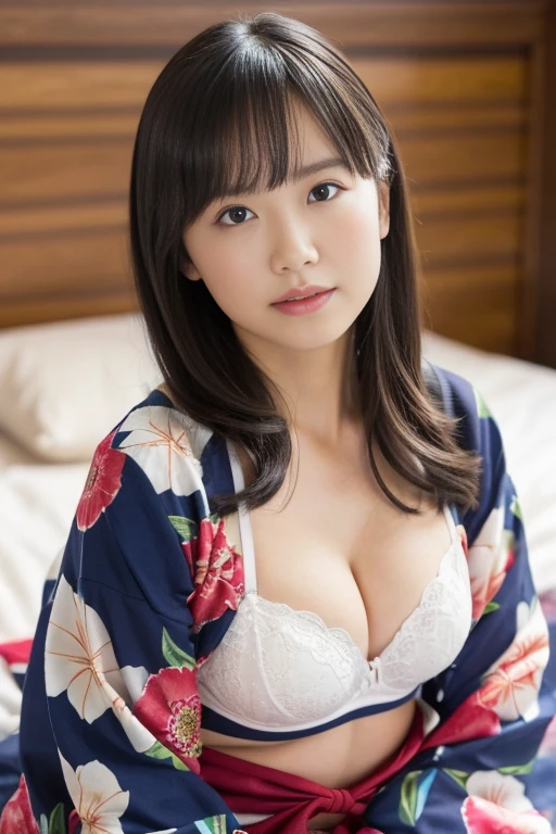 (Lying in bed:1.5)(sexyな夢を見てください:1.5) ,masterpiece、Highest quality、High resolution、wallpaper、Realistic、Bright lighting、Professional Lighting、Face Light、Smooth lighting、Japanese women、Beautiful woman、Modeled、gravure、sexy、so beautiful、Beautiful Skin、Beautiful and exquisite、Detailed face、slim、Small breasts、Cleavage 、Beautiful Eyes、Japanese Kimono、Japanese Yukata、(The look of temptation:1.5)、(Expressions of joy:1.5)、The costume is white、A small bra is visible,Looking into the camera、Beautiful thighs、I can see my belly button、Knee Up、Beautiful ass、