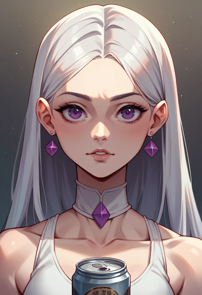 Masterpiece, Best Quality, 1 girl, elaina_(can_no_gossip), silver hair, purple eyes, wide,