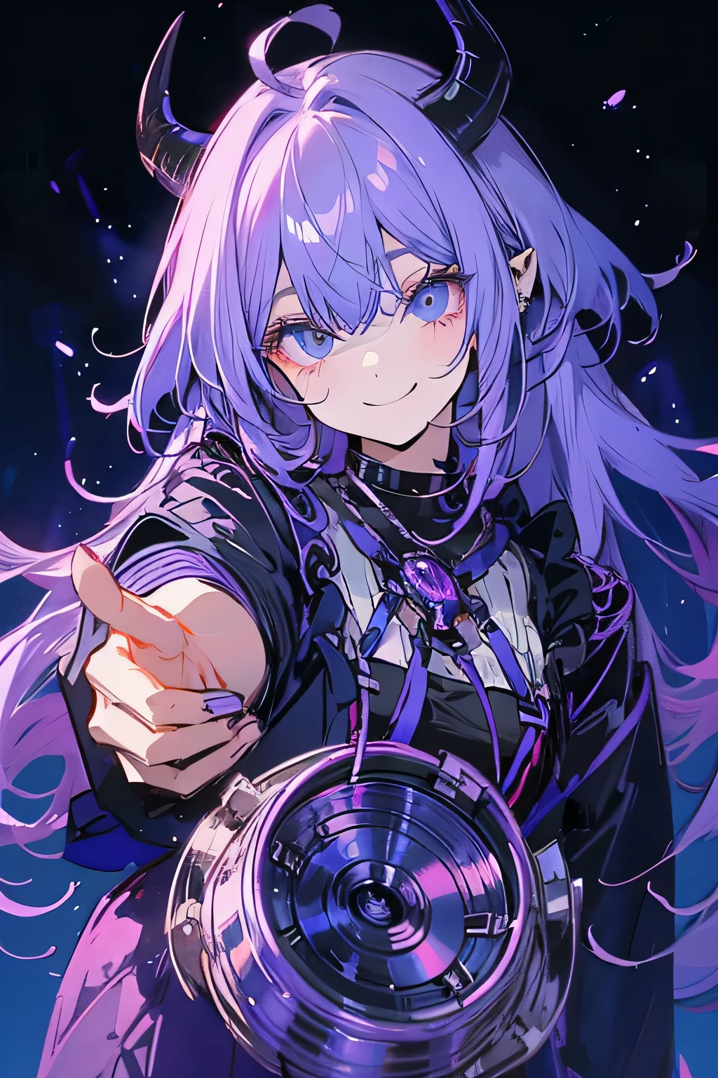 Purple gradient hair、Light blue eyes Female Devil Flame Devil horn Bob Hair