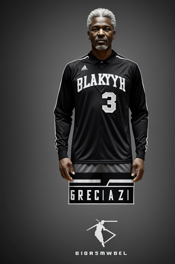 Make me a basketball logo with the name of the gray hair and letters around the logo and make the uniform black and gray but more black than gray