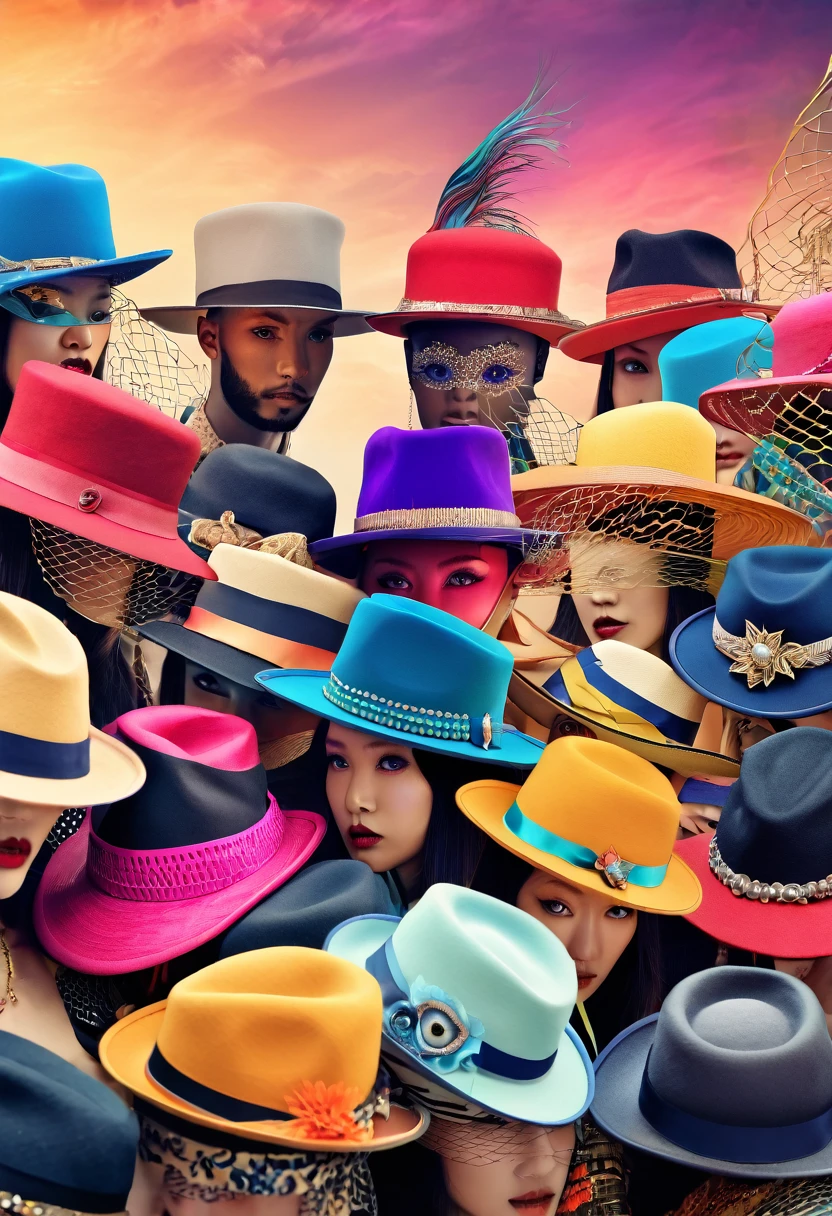 a high quality digital art of "The Hats Have Eyes", with different immersive, unambiguously biological elements, inspired by Yingtao folklore, surreal, detailed, vibrant colors, fantasy art, unique concept, intricate details, mystical atmosphere, medium format, trending on DeviantArt