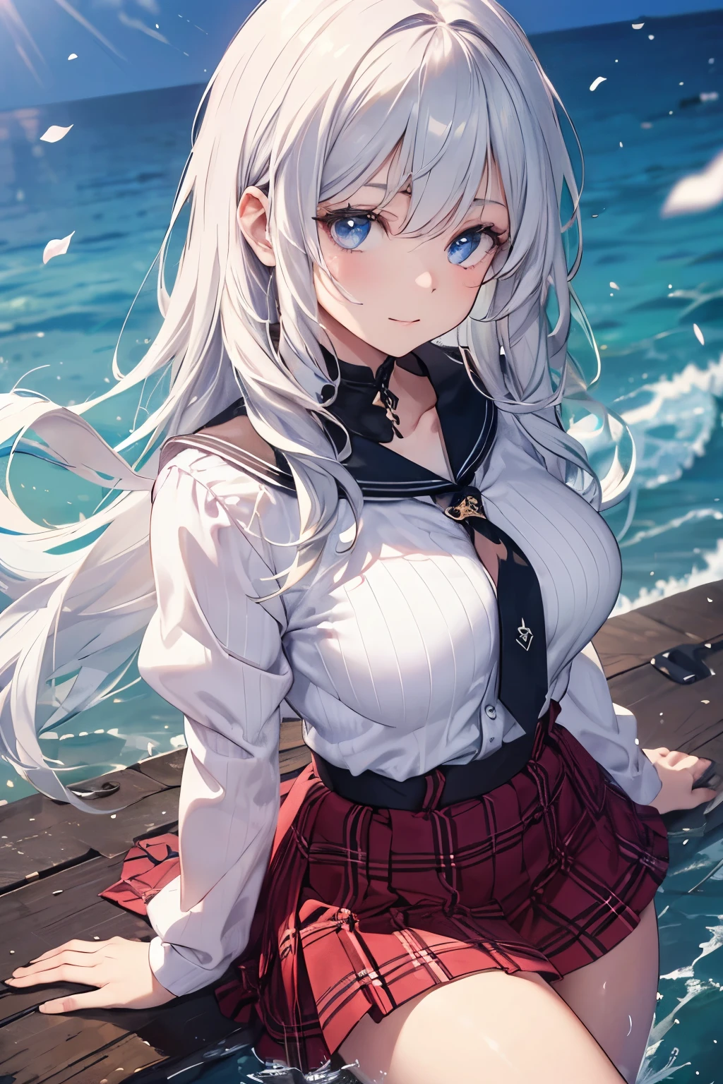 (melhor qualidade,ultra-detalhado,illustration,Obra de arte:1.2), 1 mulher, Maduro, detailed facial features, cabelo solto, serene expression, elegante , confortable clothes, soft lighting, cores vibrantes, peaceful atmosphere, skirt to the waist, wearing pantyhose, seios largos, magra