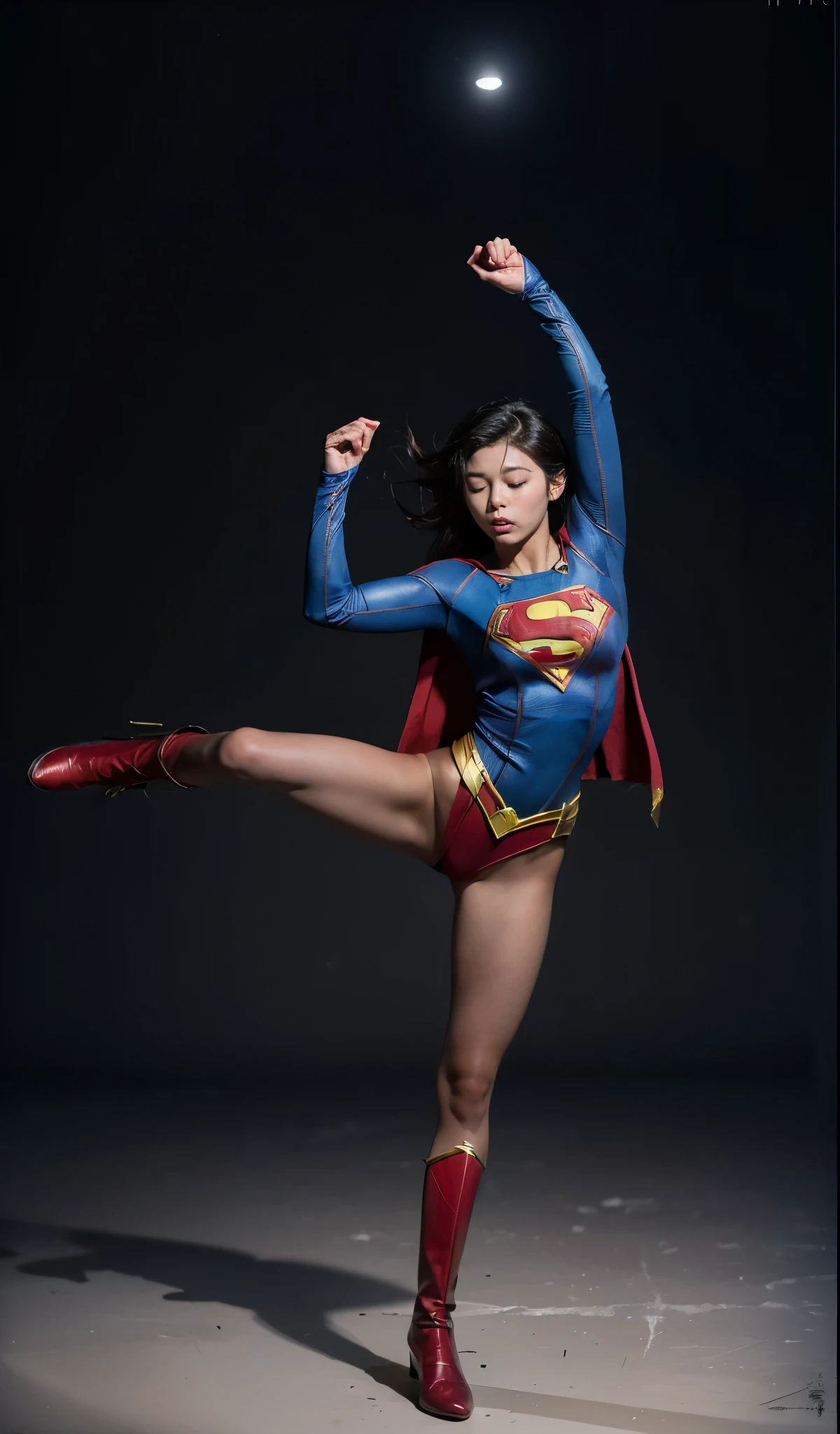 No background、(((Supergirl Costumeを着用する)))、(((Detailed drawing of hands and fingers)))、(((Always close your eyes)))、He always looks like he's in pain、Always close your eyes、Keep your arms up at all times、Always with your arms in the air、(((Beautiful legs in black tights.)))、(((Stretch your legs、expensive、あなたのsufferingを合法的に表現する)))、((((Make the most of your original images)))、(((Supergirl Costume)))、(((Beautiful short bob hair)))、(((suffering)))、(((Black tights legs、Wear red boots)))、((Best image quality、8K))、((Highest quality、8K、masterpiece:1.3))、(((Preserve background )))、Sharp focus:1.2、Beautiful woman with perfect figure:1.4、Slim Abs:1.2、Wet body:1.5、Highly detailed face and skin texture、8K