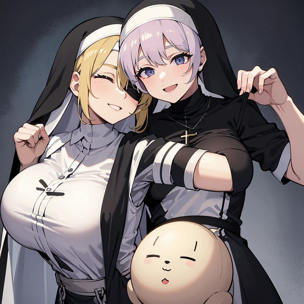 The smiling nun, blindfold,heavy breasts,charm.