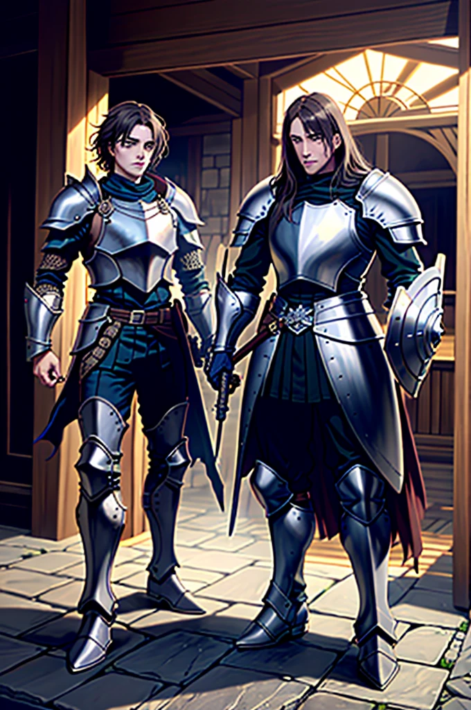 a man in armor holding a sword and a shield, powerful boots, pale black armor, evil knight, in monster hunter armor, with Robert Pattinson's face, similar to Marvel's Black Knight, very strong, Marvel Hero style, 8K, best qualityer, appearing full body in the image, running on the road.
