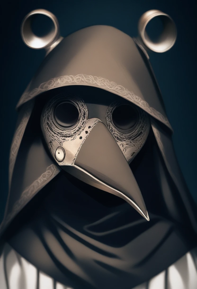 girl, close up, dark background , plague-doctor costume, randome pose
