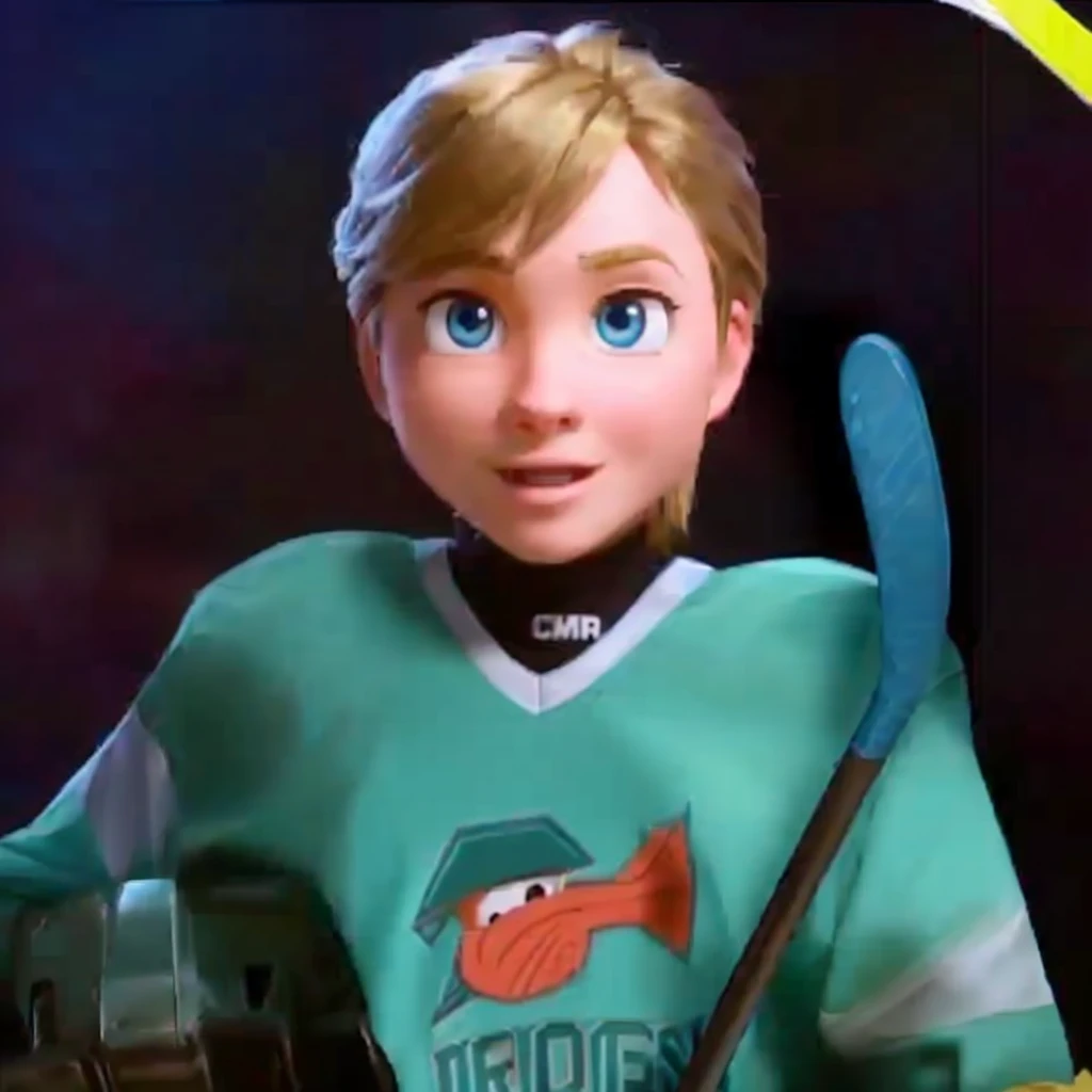 a close-up of a cartoon character holding a hockey stick, Riley character from Pixar's Funky 2, frozen klaus film, frozen ii klaus film, Elsa, anato finstark. pixar, Casey Cooke, animated film, sid, Dylan Kowalski, as a pixar character, Connor Hibbs, 🌻🎹🎼, animated film still, animated film, depicted as a pixar character, ideal pixar character, frozen