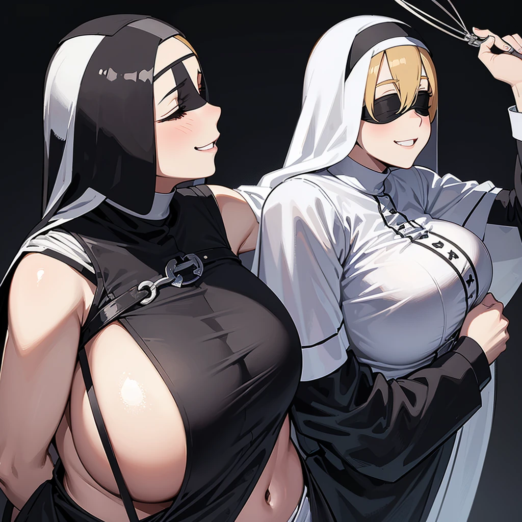 The smiling nun(1), blindfold,heavy breasts,charm,black background,huge breats,front profile, Transparent.