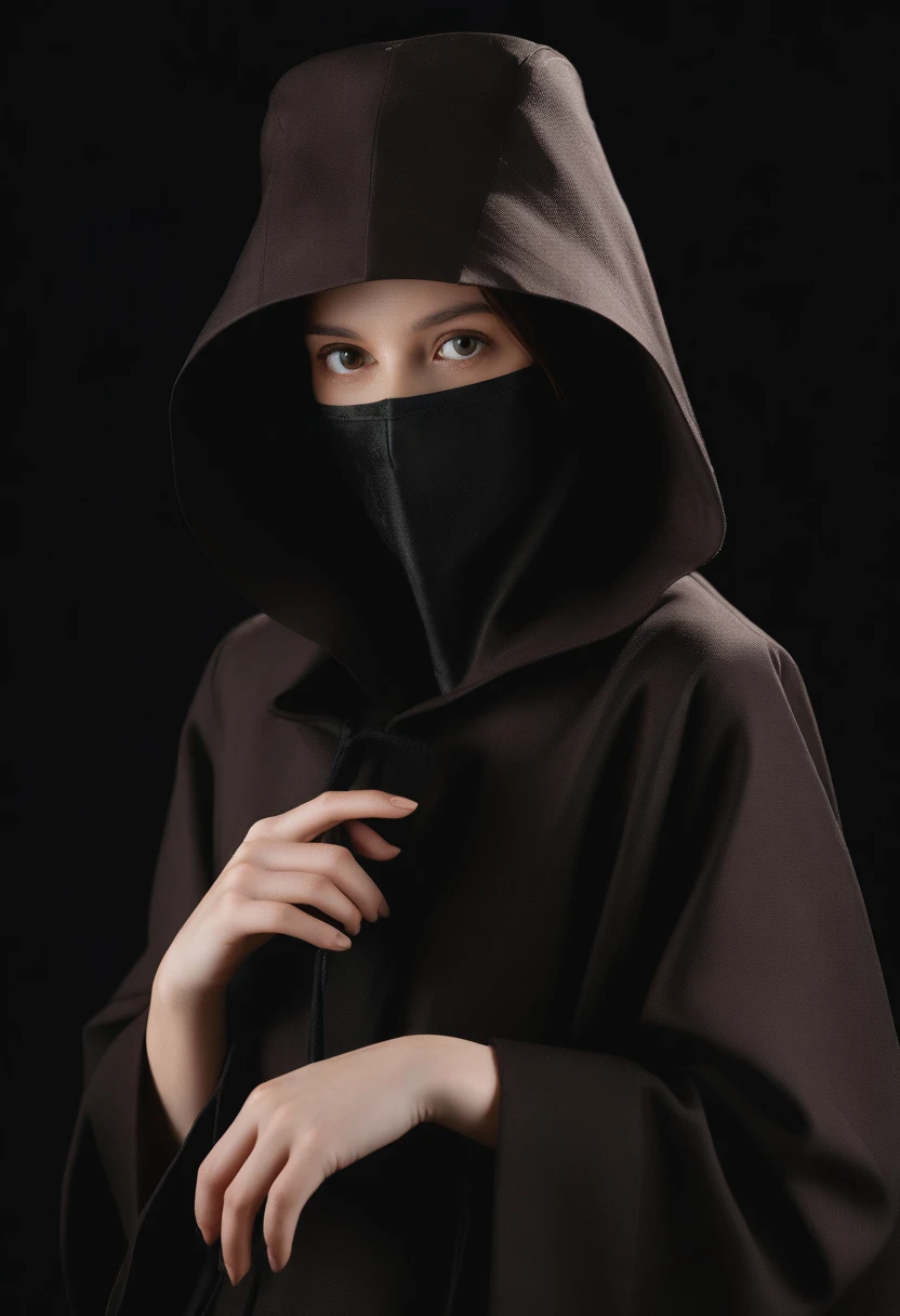 girl, close up, dark background , plague-doctor costume, randome pose