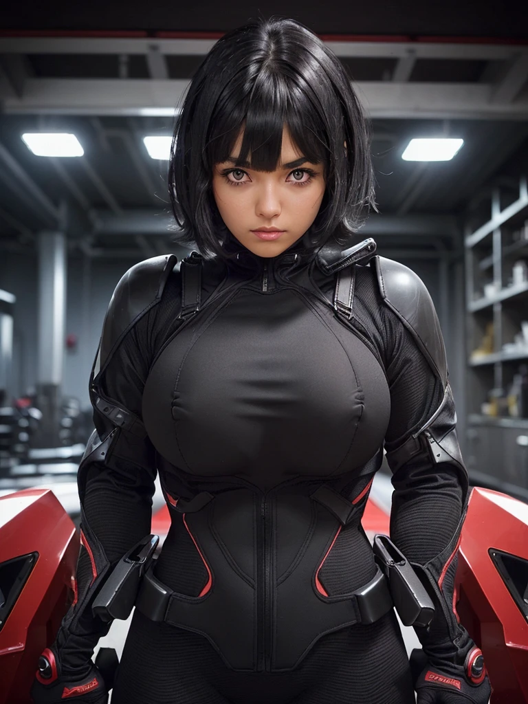 (bangs:1.3), (new heat core :1.5), (mixed black hair :1.4),(perfect skin girl:1.4),(beautiful hair1.3),(big boobs:1.3)
(black carbon powered suits:1.3),(neatly groomed short hair :1.4),(cute eyes:1.3)
