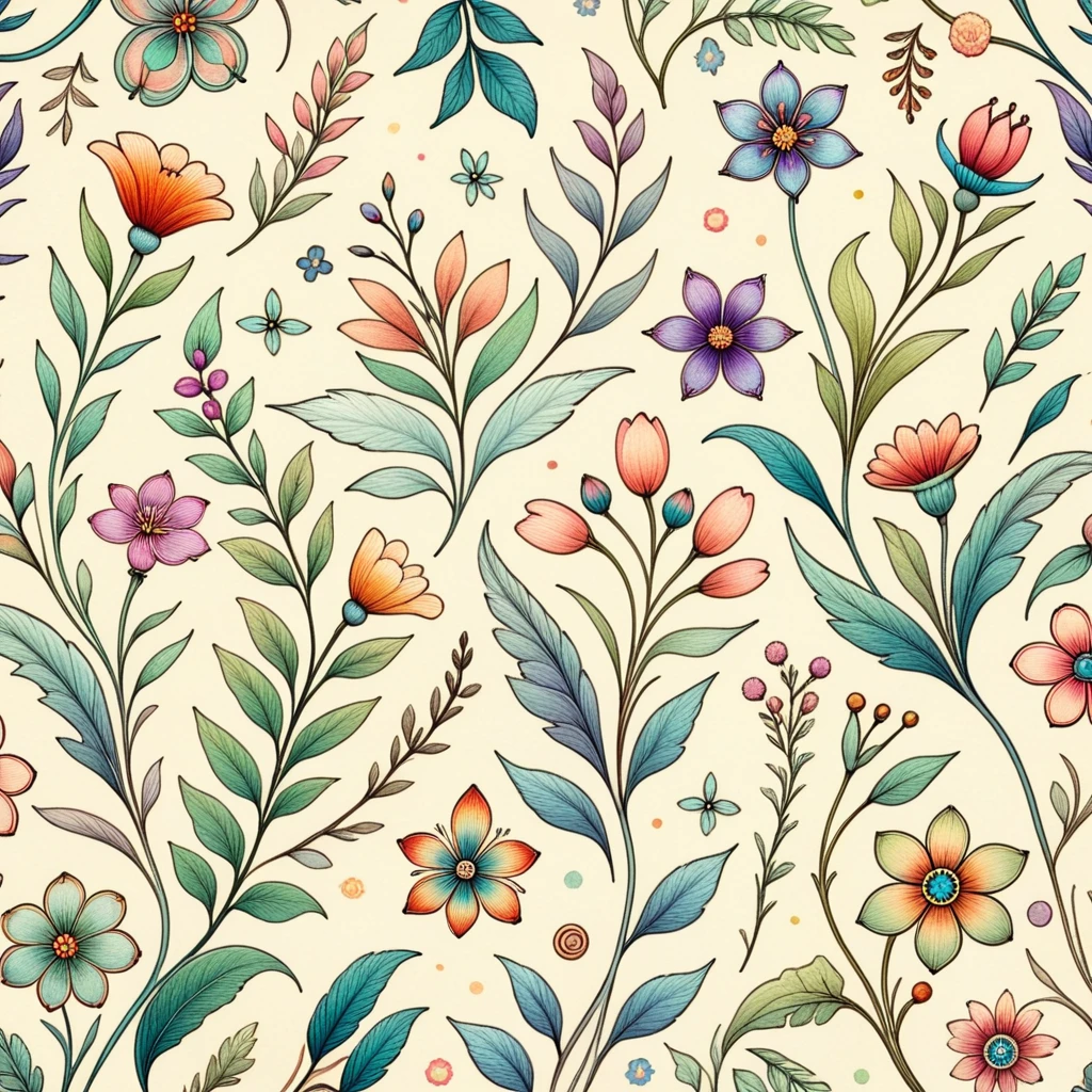 A cheerful and vibrant pattern featuring a variety of blossoming flowers in a rainbow of colors. The flowers are rendered in a loose, hand-drawn style, with a focus on soft curves and delicate details. The background is a soft, muted color, creating a sense of peace and tranquility. The overall effect is one of playful energy and a touch of the whimsical.

[A cheerful and versatile pattern, reminiscent of "Art Nouveau" and "Watercolor" aesthetics, with a touch of "Vintage botanical illustrations" style.]

[Soft, muted background, a rainbow of colors, a focus on delicate details and flowing lines, a subtle texture, and a repeating pattern.]