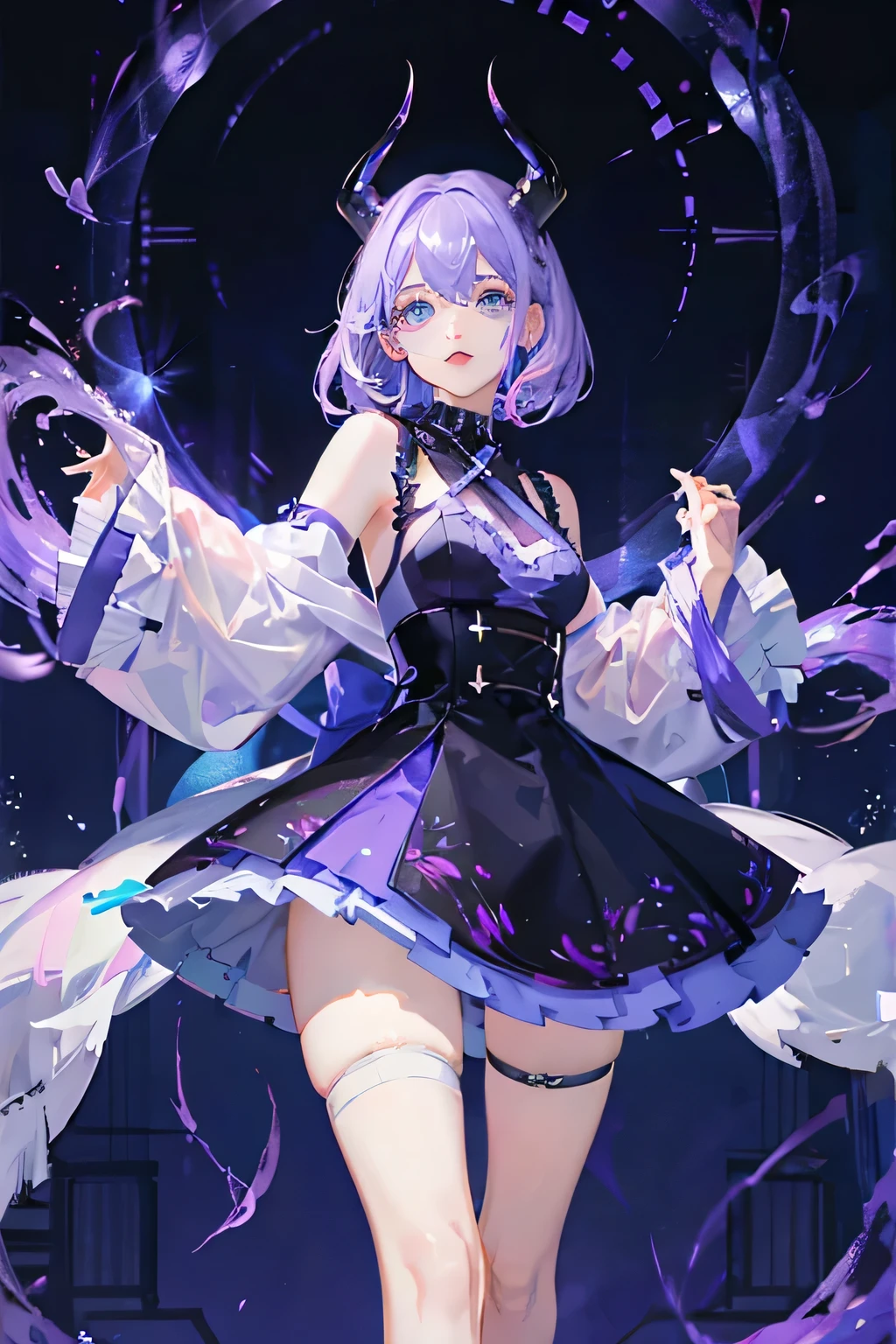 Purple gradient hair、Light blue eyes Female Devil inflammation