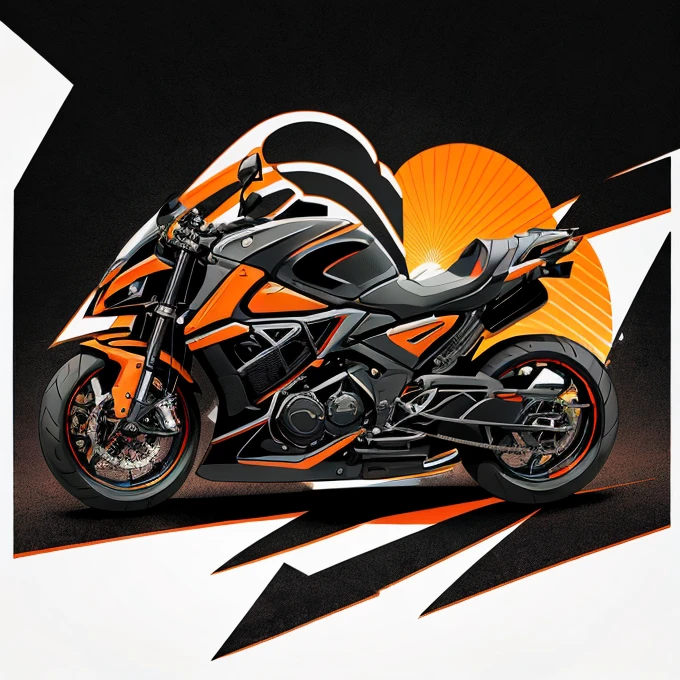 graphic design t-shirt, flat design, motorbike, two miami, colorful tones, clean highly detailed, vector image, photorealistic masterpiece, professional photograpy, realistic car, Simple sunrise background for car, flat black backdrop, isometric , bright vector ((black backdrop))  