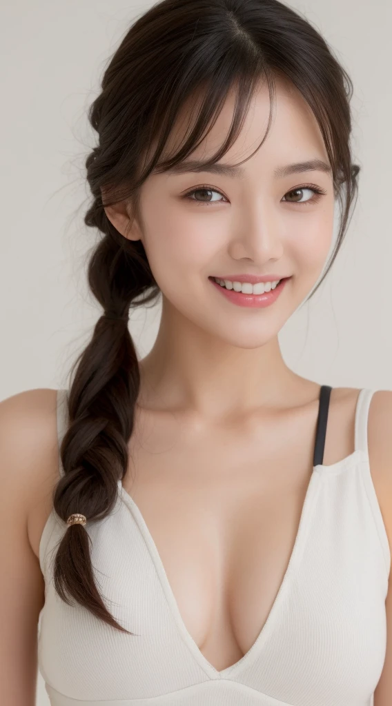 ((Best image quality, 8K, masterpiece:1.3)), One girl, Beautiful woman with slim abs:1.3, (Casual Hairstyles, Leaking big boobs:1.2), Low-cut bra,Extra Large,Ultra-fine face, Detailed eyes, double eyelid,smile,Home,Very bad shape,Small waist,Super big breasts,close,close chest,White skin,Casual background,close Shot Shot